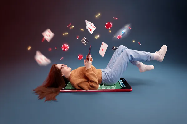 A glamorous woman holding casino chips in a neon-lit environment, representing the premium online casino atmosphere of CU888.